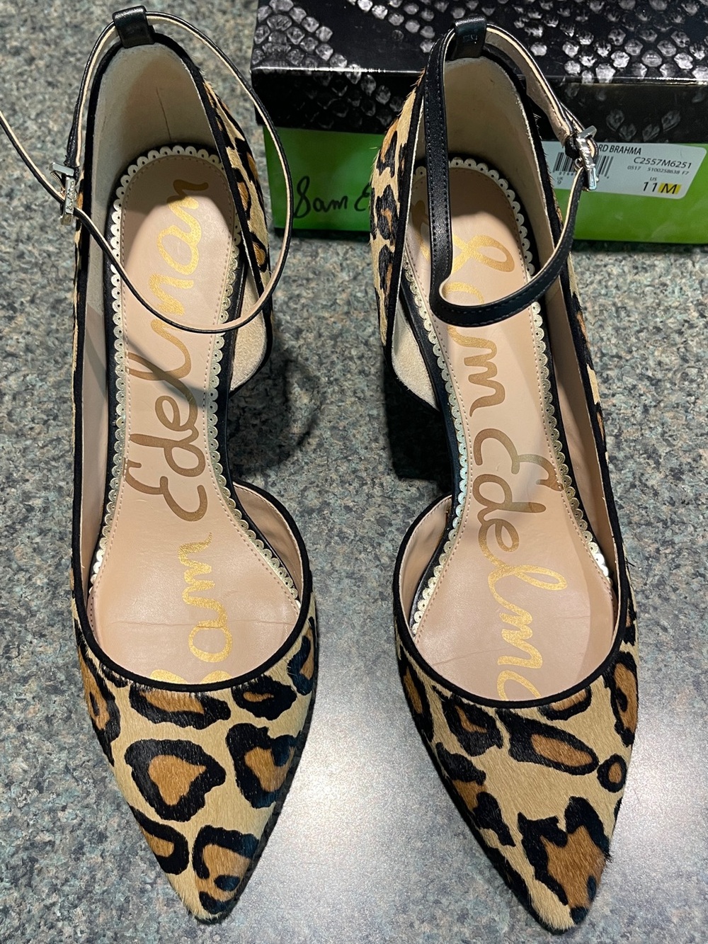 Sam Edelman Leopard Print Ankle-Strap Pumps in Tan and Black - size 11 - Picture 3 of 8